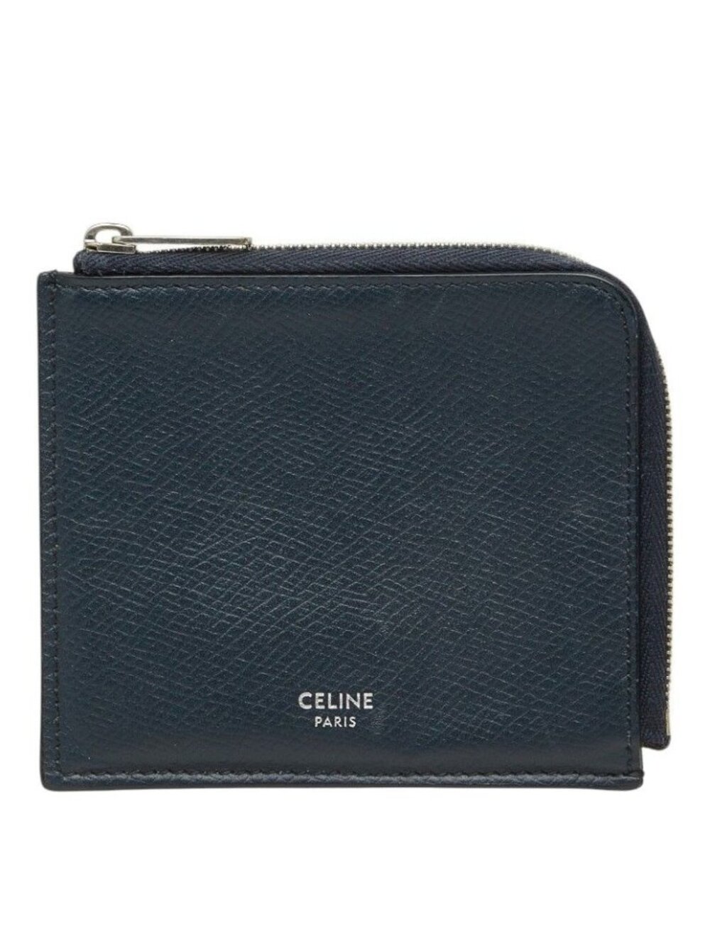 Celine L-shaped Zipper Coin Purse Navy Leather